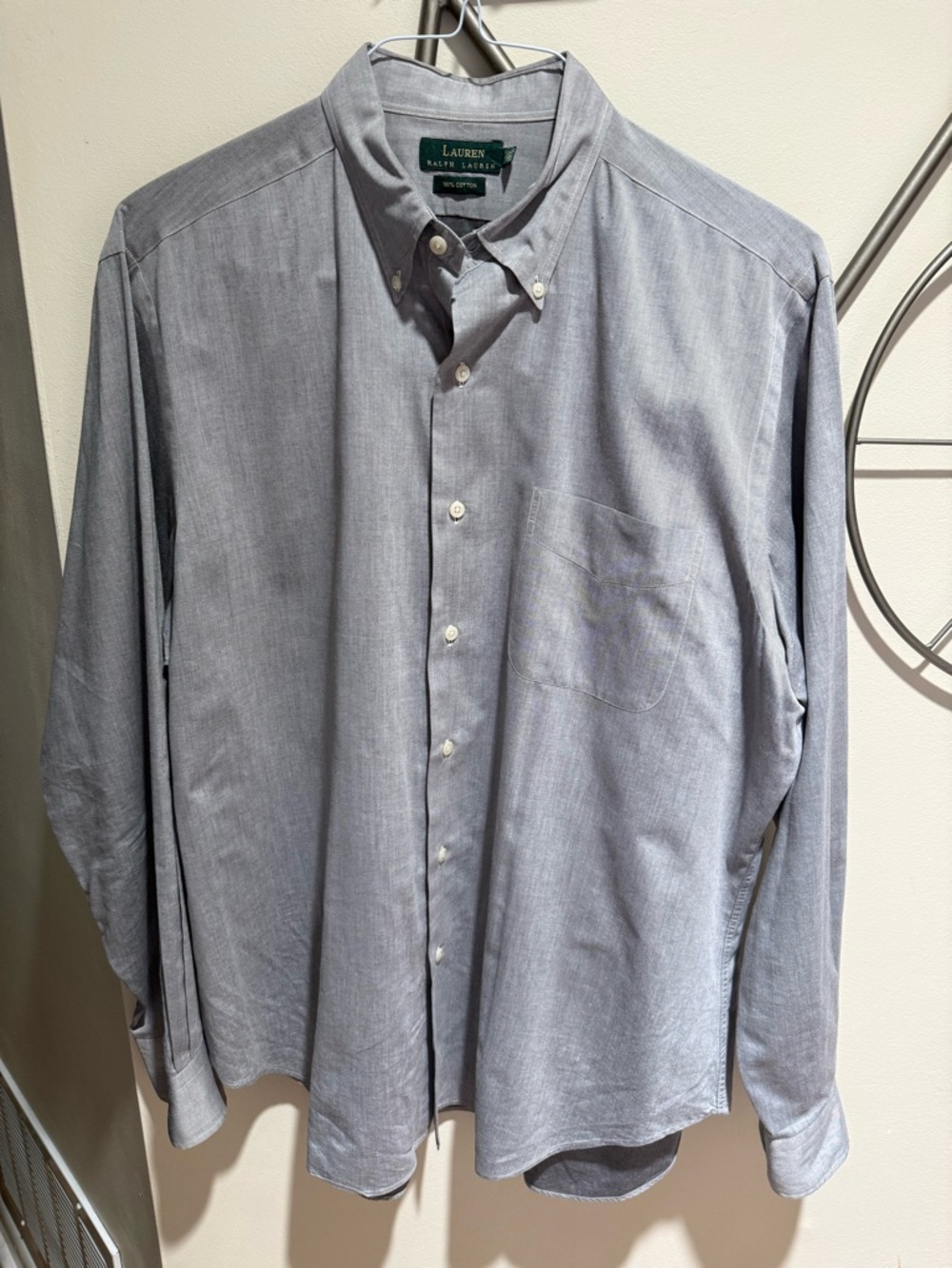 Lauren Ralph Lauren Men’s Gray Button-Down Oxford Shirt Size 16.5 100% Cotton